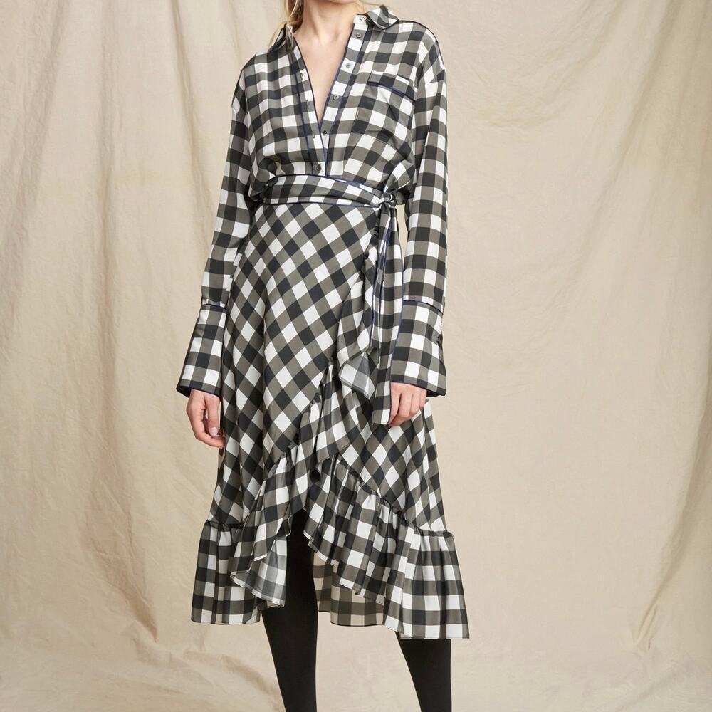 MARRISA WEBB Women's Black & White Gingham Plaid Wrap Midi Dress Size Medium